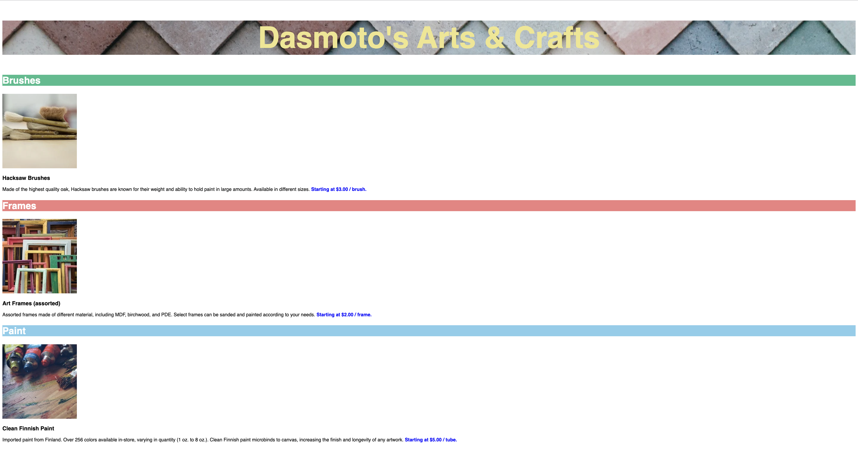 A screenshot of my arts and crafts project