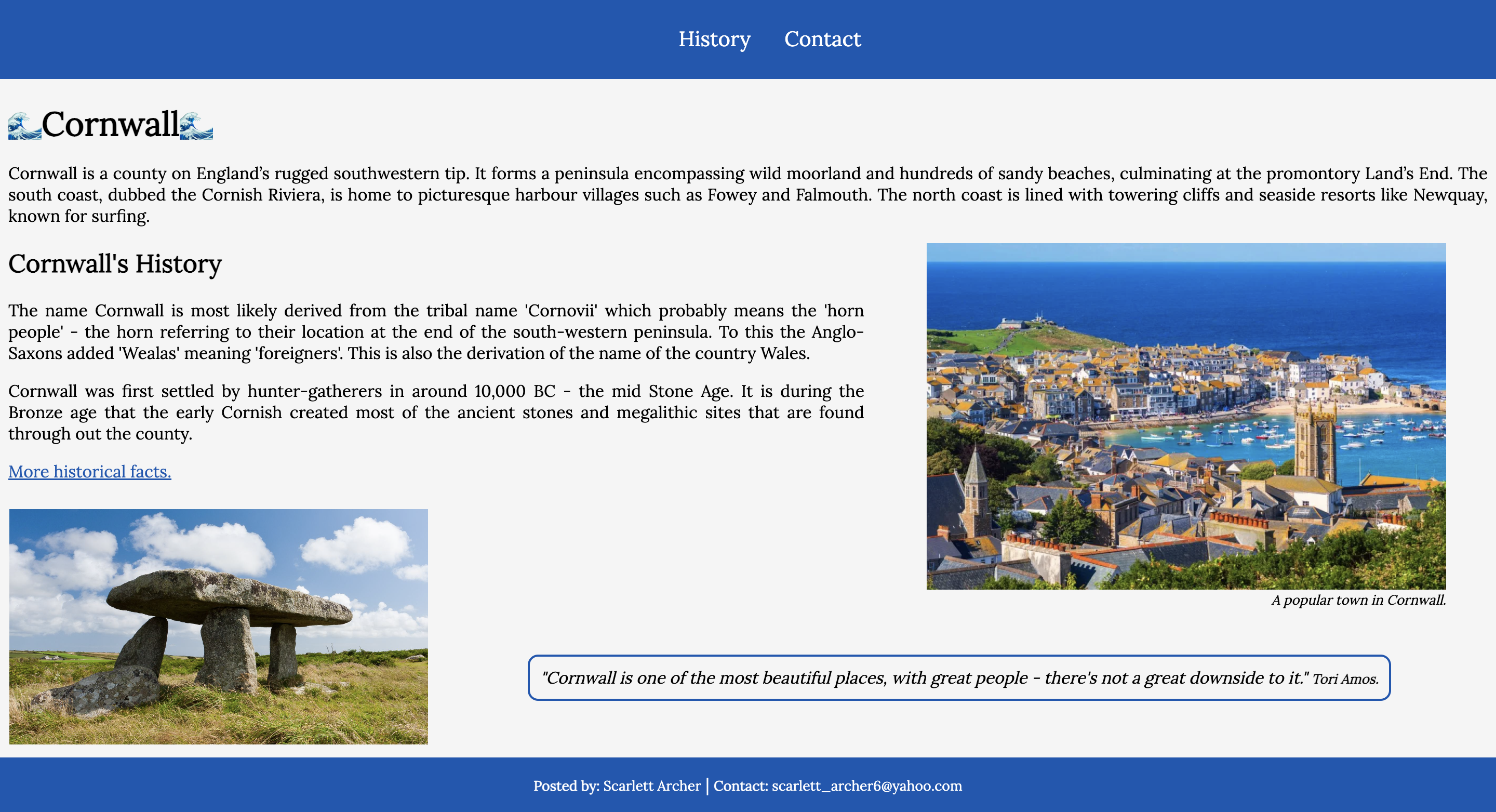 A screenshot of my cornwall blog project