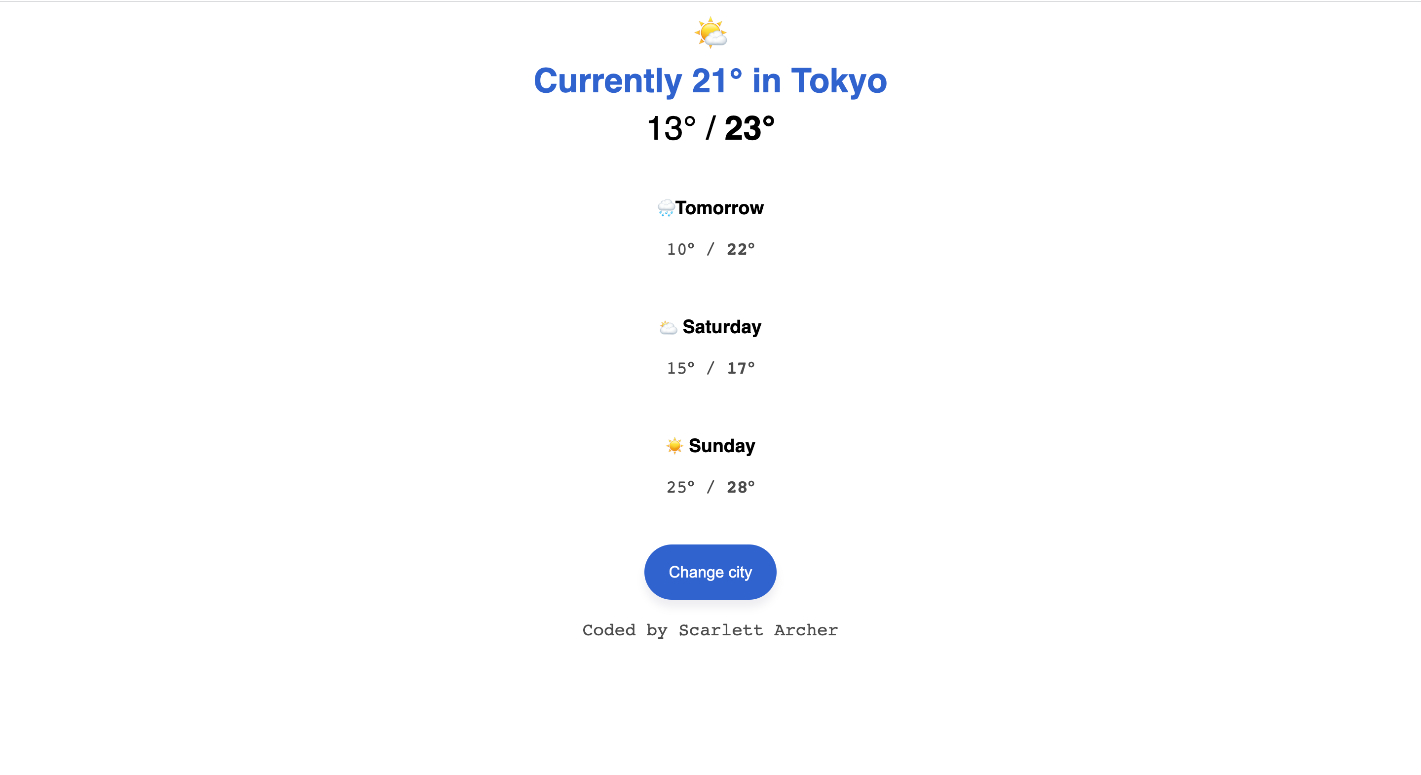 A screenshot of my weather app project