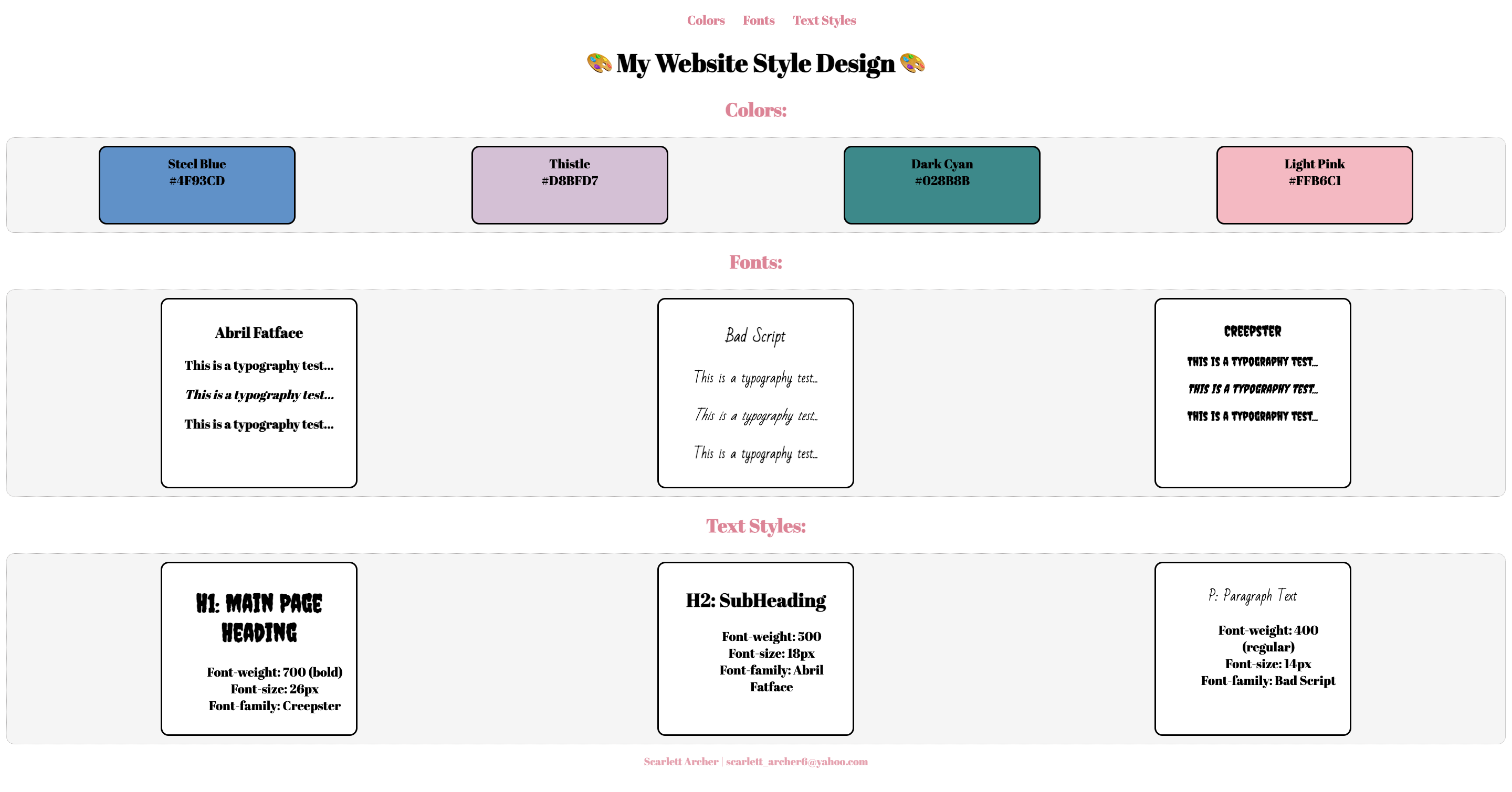 A screenshot of my website design project